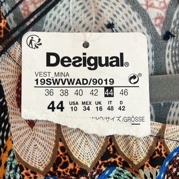 NWT Womens Desigual Mina 3/4 Sleeve Geometric Tie Front Dress size 44 (US 10) - Picture 11 of 15